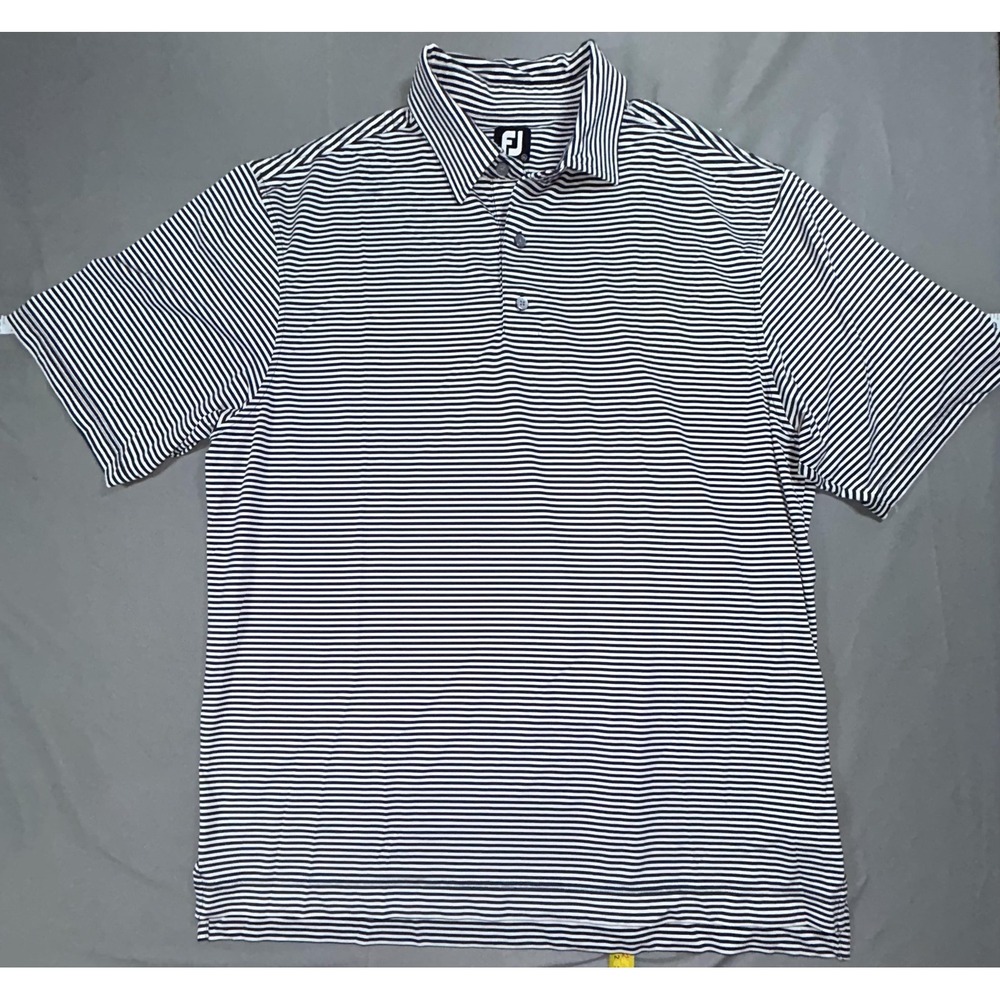 FootJoy Polo Shirt Mens XL Blue Stripe Stretch Ruud Logo Performance Golf